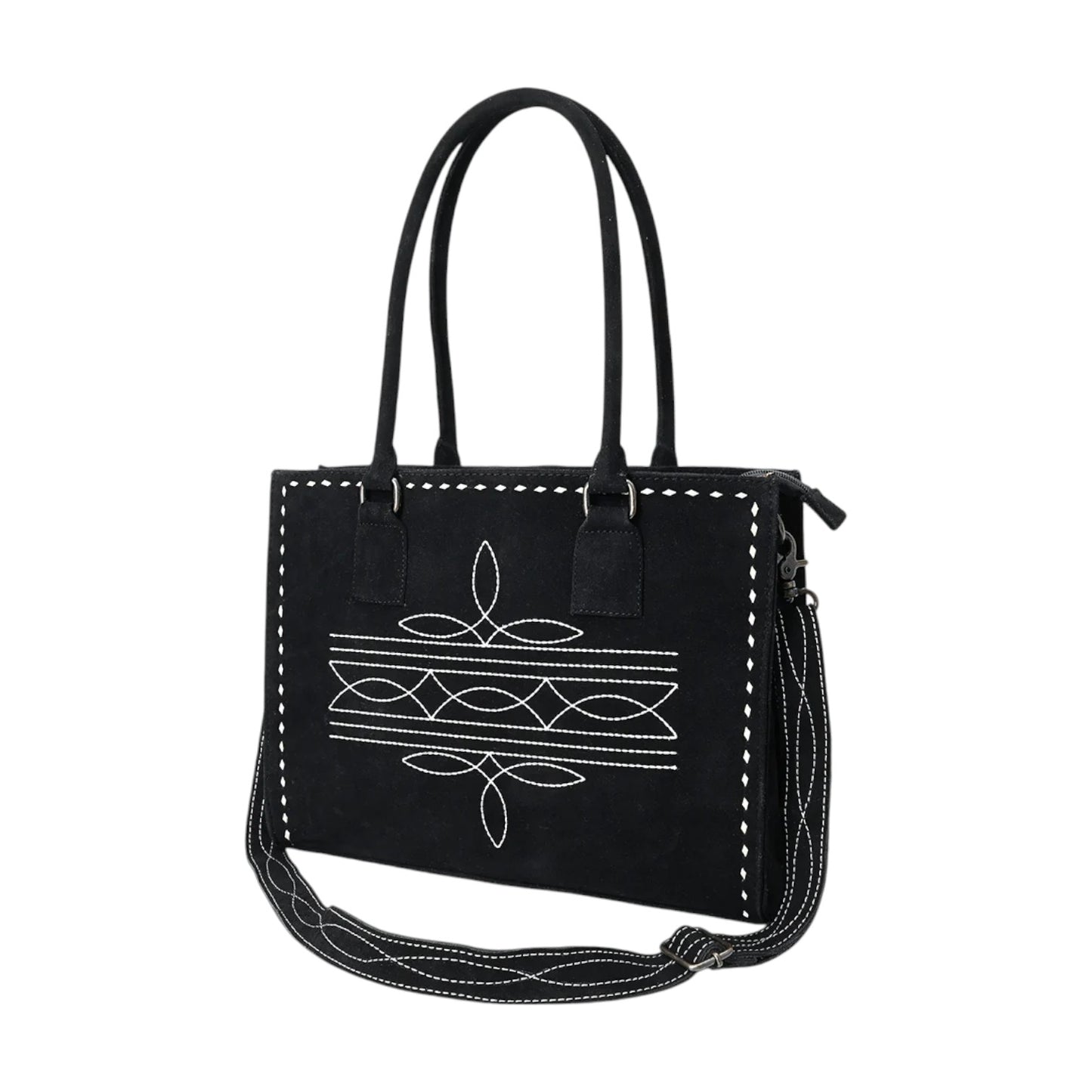 ADBG1553 – Western Suede Leather Tote Bag with Boot Stitch Embroidery