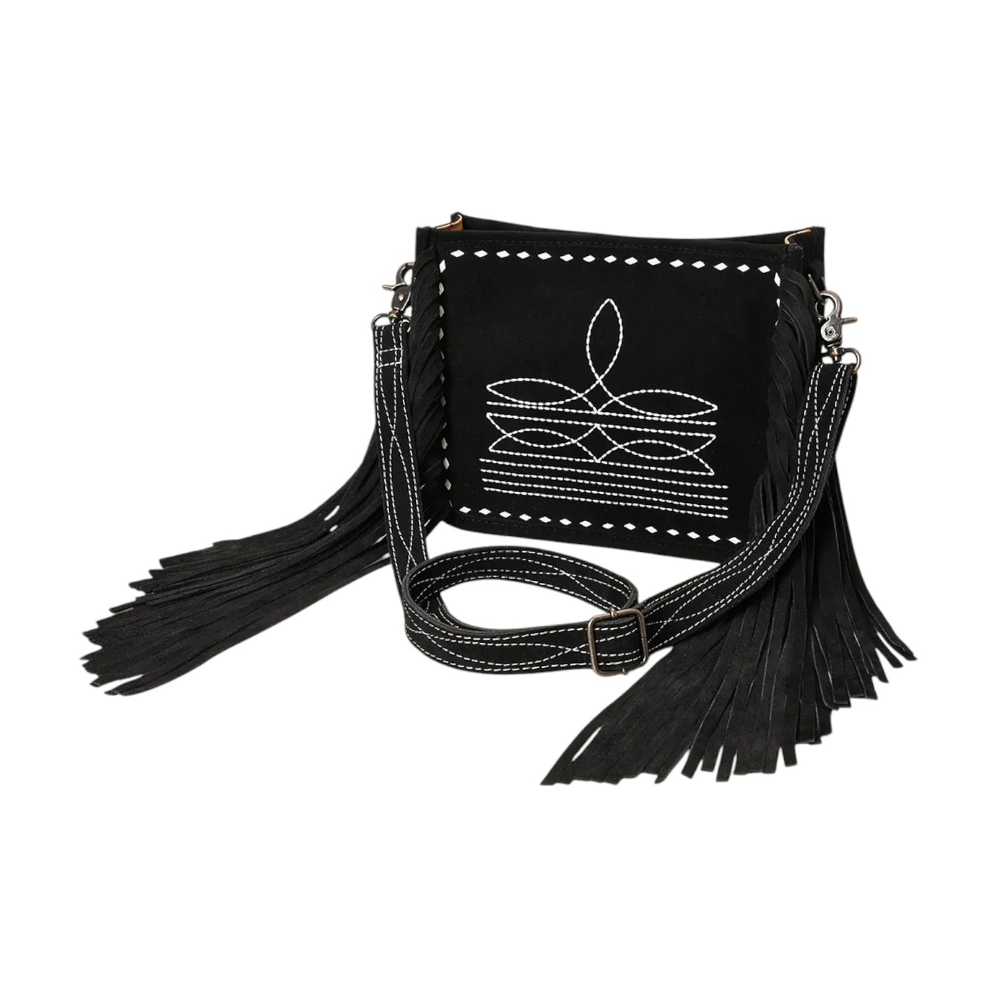 ADBG1572 – Western Suede Leather Crossbody Bag with Boot Stitch Embroidery