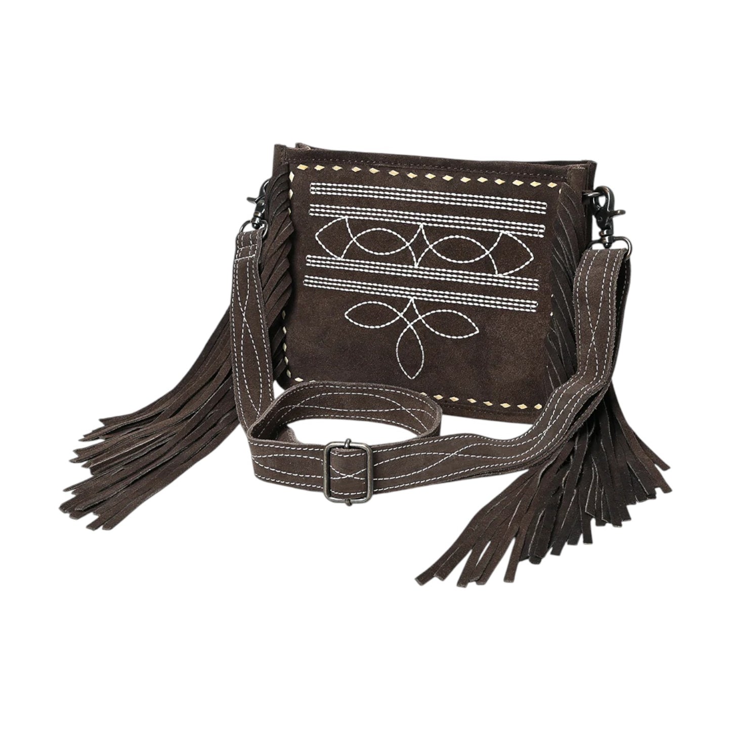 ADBG1572 – Western Suede Leather Crossbody Bag with Boot Stitch Embroidery