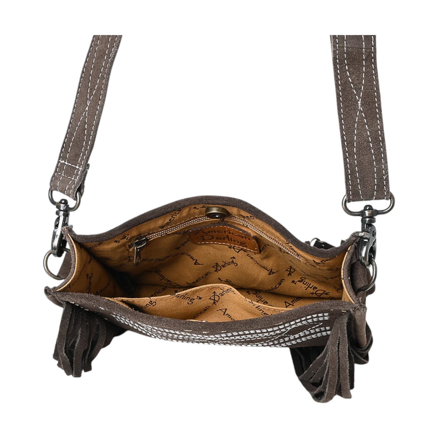 ADBG1572 – Western Suede Leather Crossbody Bag with Boot Stitch Embroidery