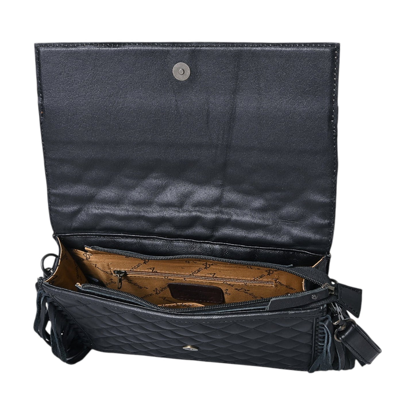 ADBG1668 – Hand-Tooled Quilted Leather Fringe Crossbody Bag | Genuine Western Purse by American Darling