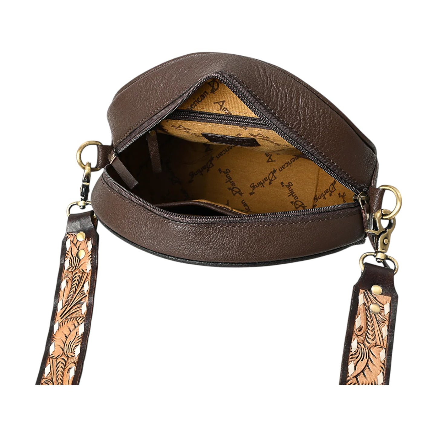 ADBGA305 Round Hand Tooled Leather Canteen Bag – Western Crossbody by American Darling