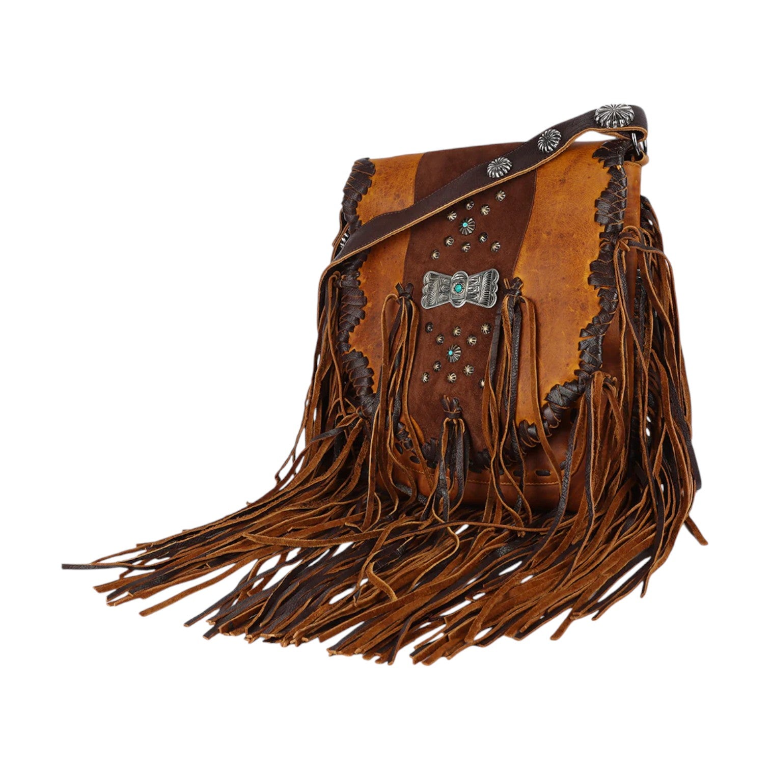 ADBGM418 – Western Leather Fringe Crossbody Bag with Concho 