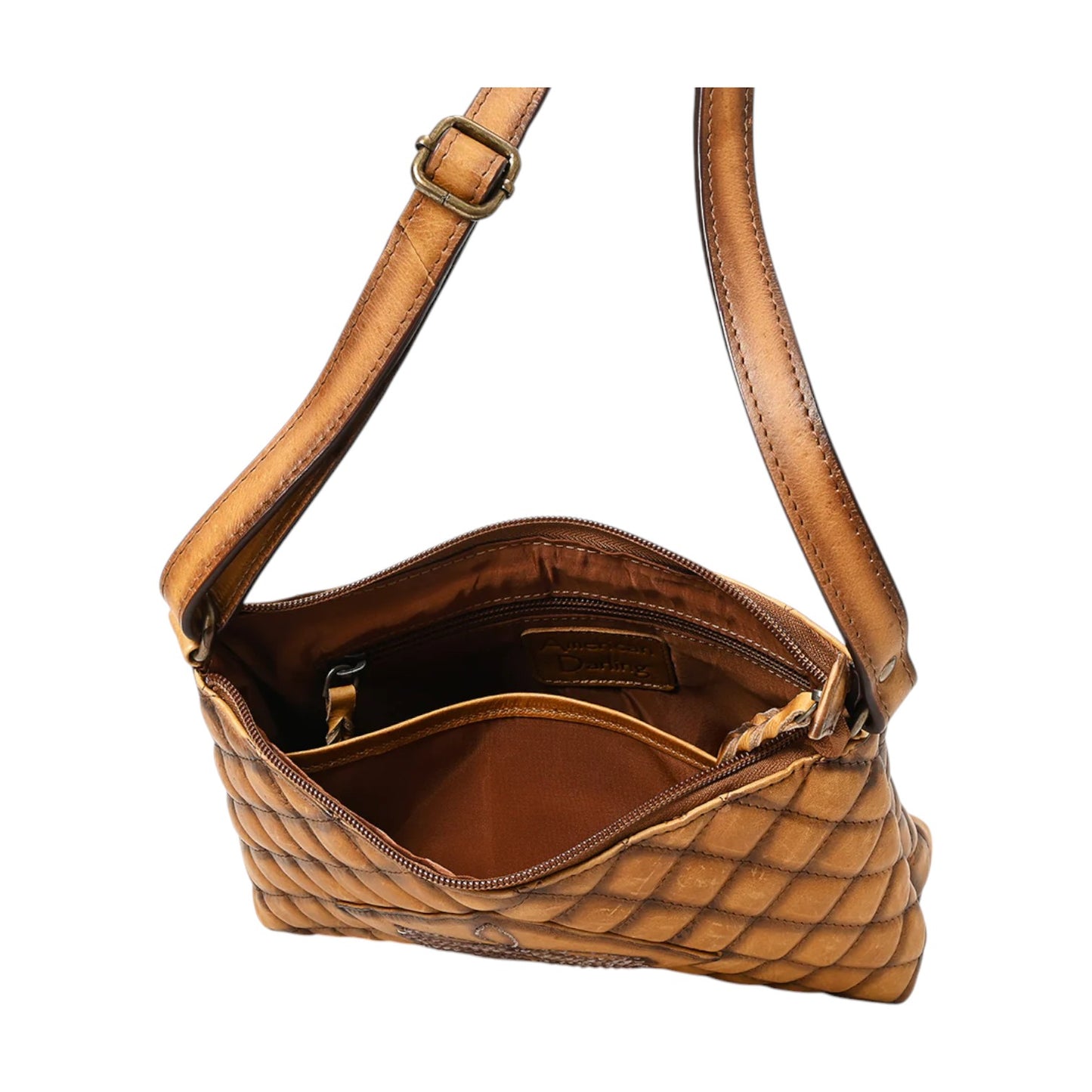 ADBGM537 – Genuine Leather Quilted Crossbody Bag with Boot Stitch