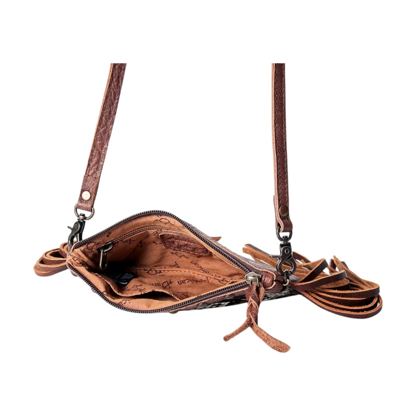 ADBGS142H Camo Cowhide Fringe Crossbody Bag – Genuine Leather Western Purse by American Darling