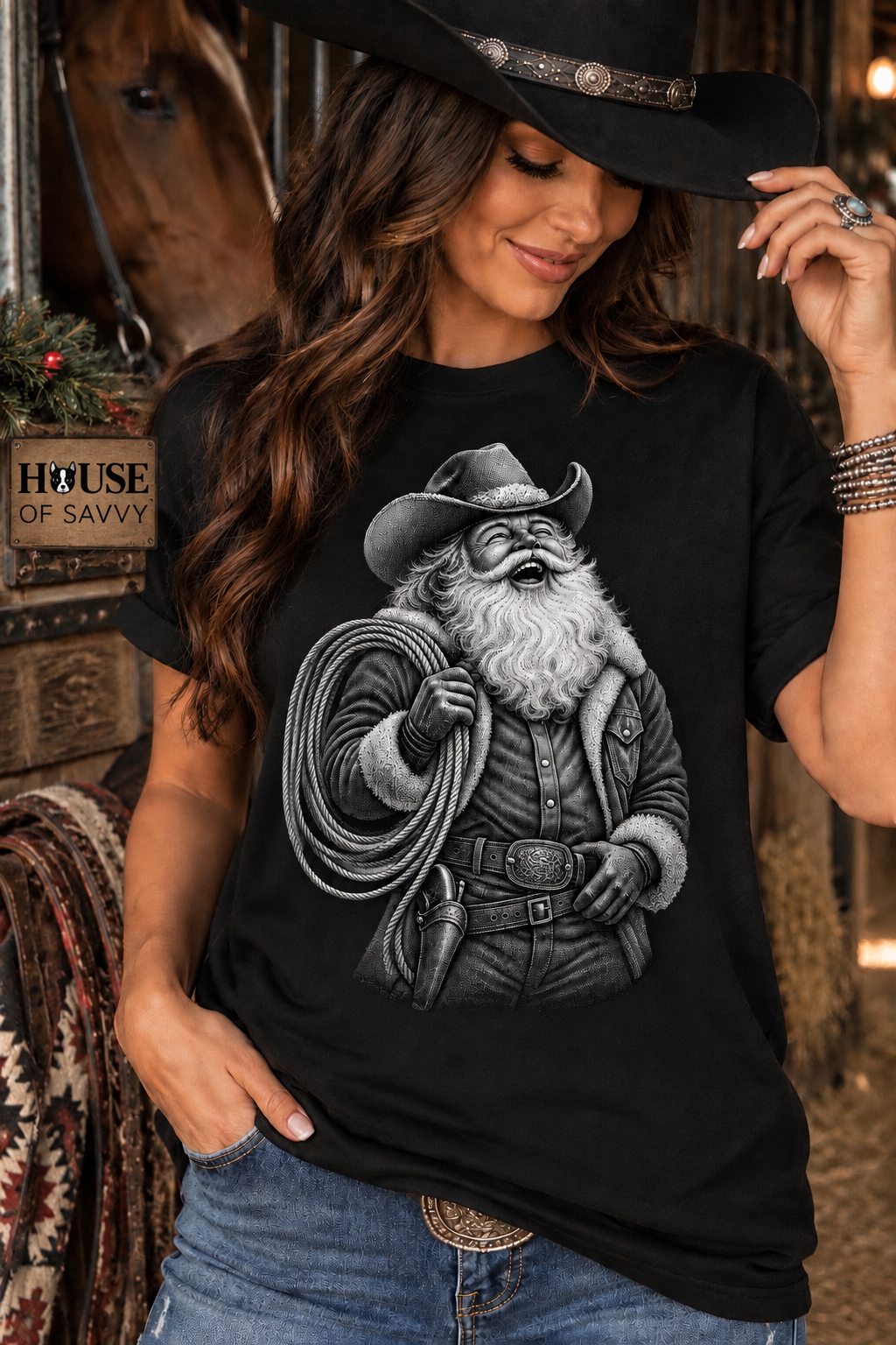 Cowboy Santa Western Christmas Graphic Tee