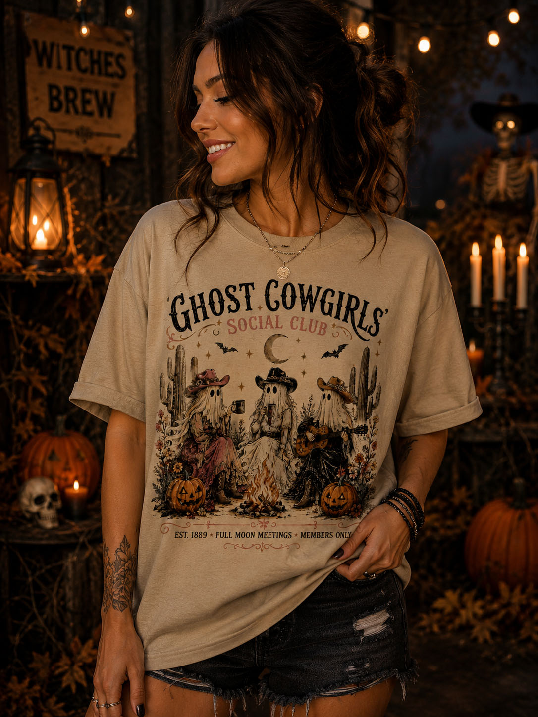 Ghost Cowgirls Social Club T-Shirt | Western Halloween Graphic Tee | Vintage Ghost Cowgirl Shirt | Boutique Fall Apparel