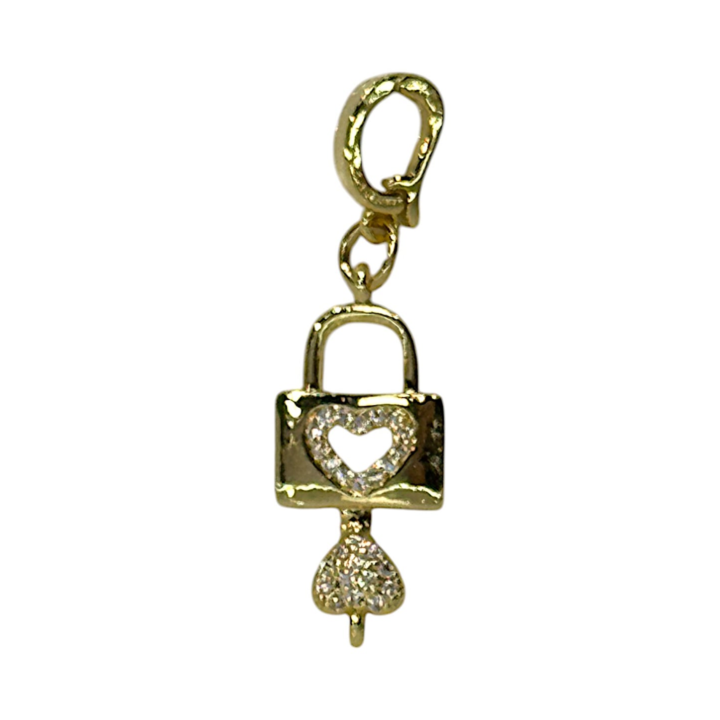 Heart Lock & Key Charm – Rhinestone Pendant in Triple Plated 18K Gold