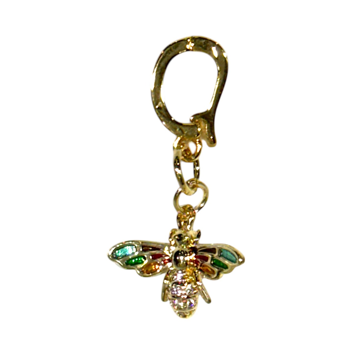 Rainbow Bee Charm – Multicolor Wings & Rhinestones in Triple Plated 18K Gold with Clasp