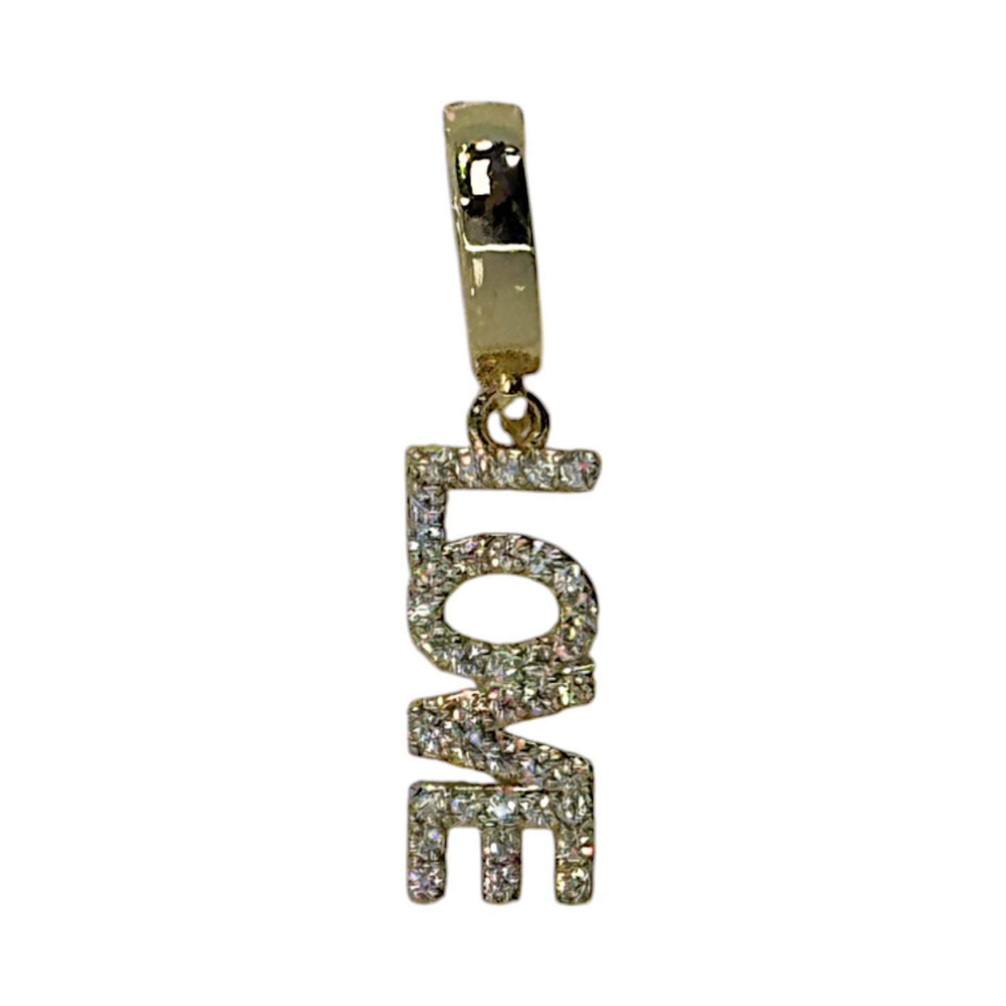 LOVE Charm – Rhinestone Word Pendant in Triple Plated 18K Gold with Clasp