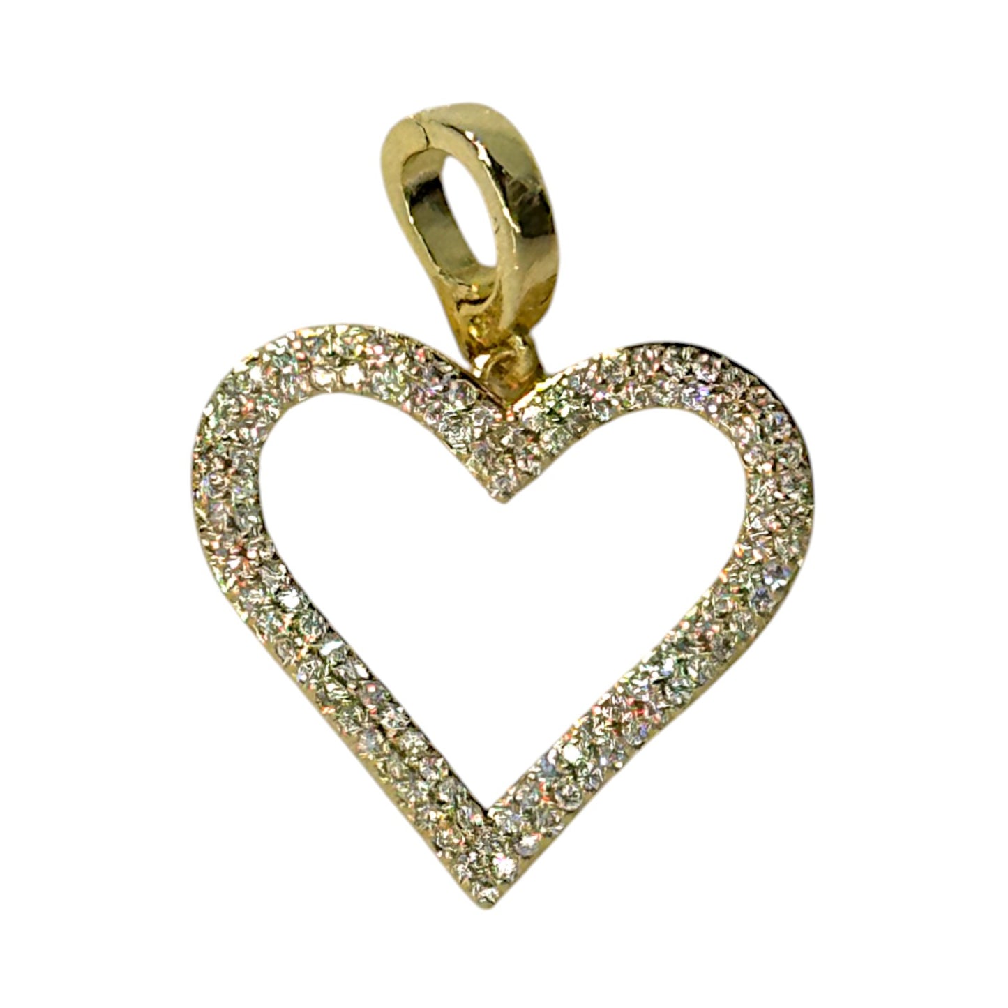 Open Heart Outline Charm – Rhinestone Pendant in Triple Plated 18K Gold with Clasp
