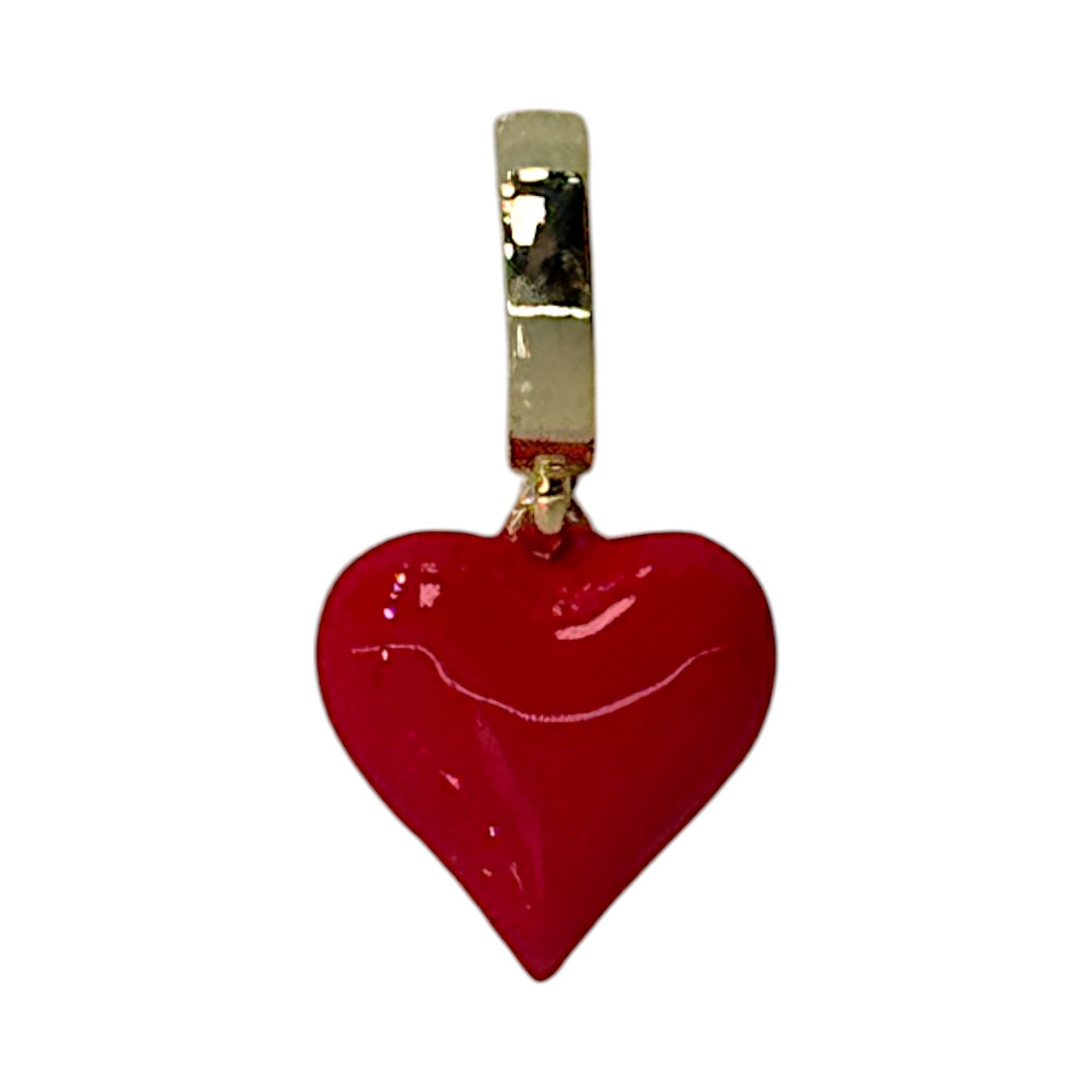 Red Puffy Heart Charm – Glossy Enamel in Triple Plated 18K Gold with Clasp