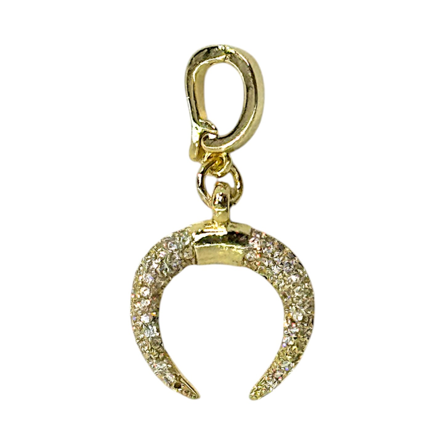 Crystal Crescent Horn Charm – Gold Clip-On for Necklaces, Bracelets & More