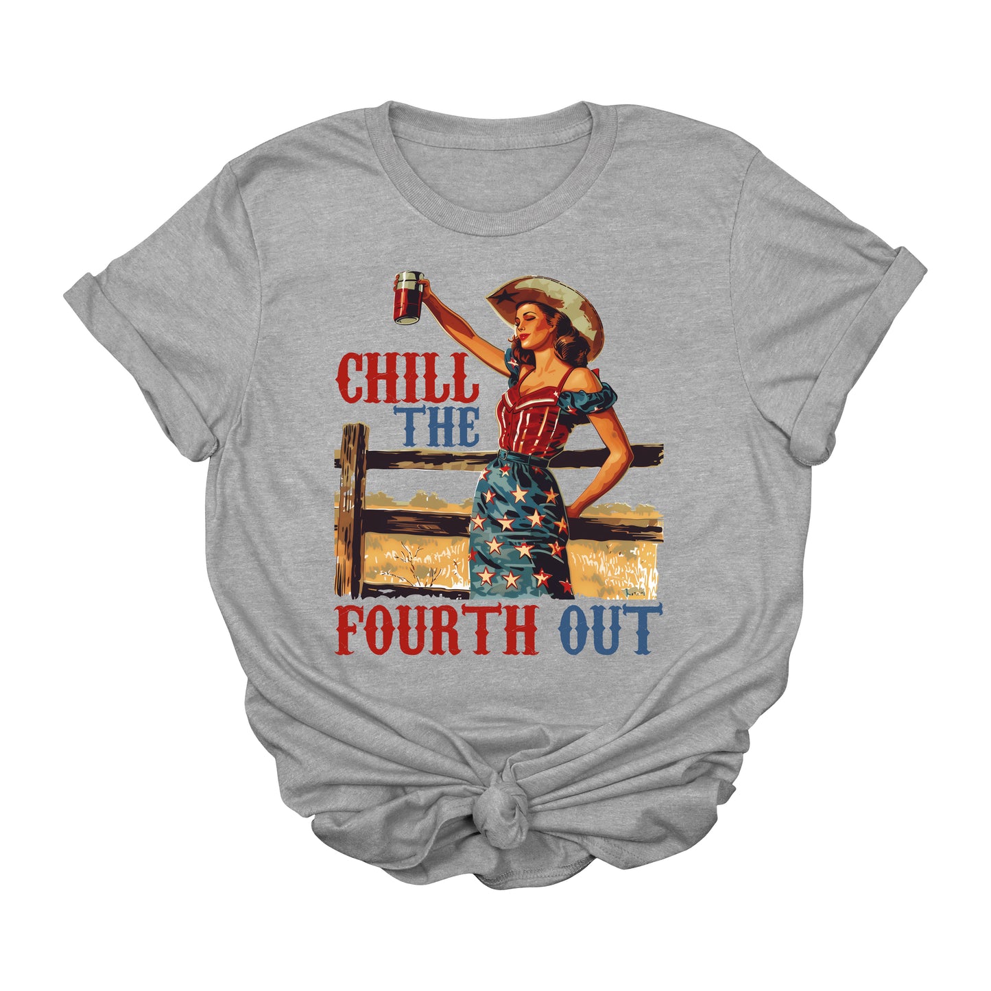 Chill the Fourth Out Patriotic Graphic Tee – Retro Western 4th of July Shirt for Women