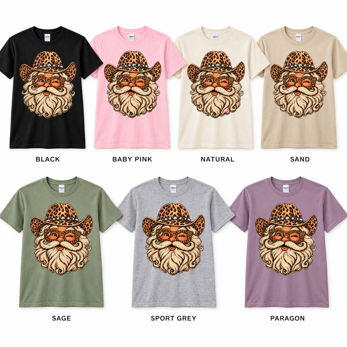 Leopard Print Cowgirl Santa Christmas Graphic Tee