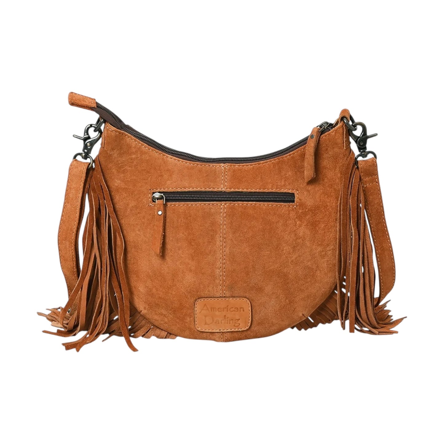 ADBG1663 – Suede Fringe Crossbody Bag with Hand-Tooled Leather