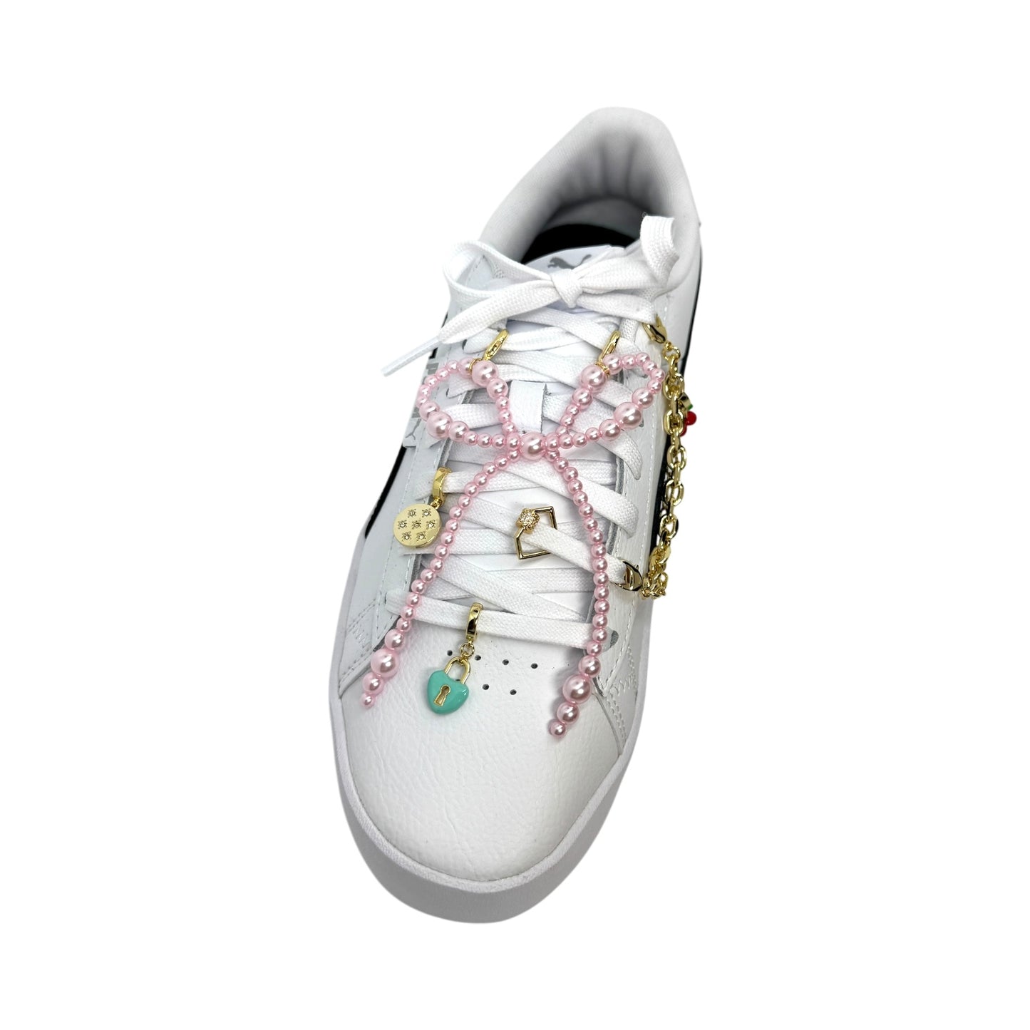 Pink Pearl Bow Shoe Charm – 18K Gold Plated Sneaker Accessory