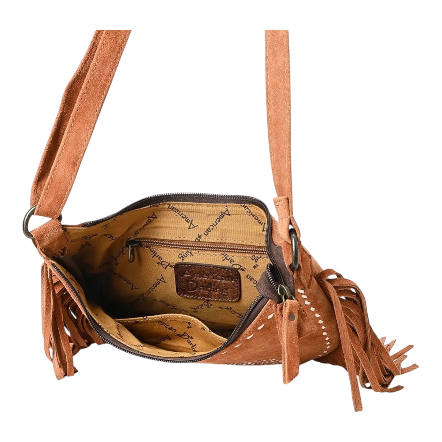 ADBG1625 – Western Suede Fringe Crossbody with Boot Stitch Embroidery