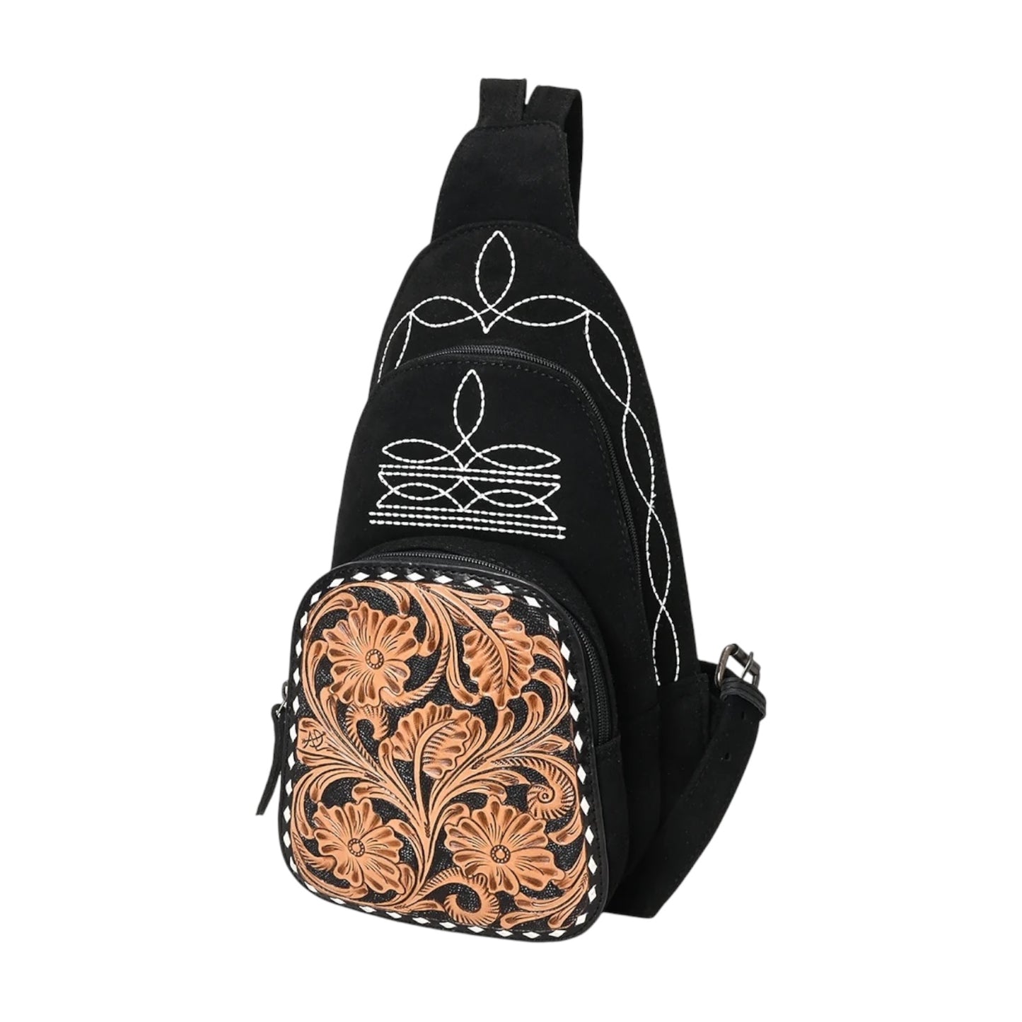 ADBG1573 – Western Suede Sling Bum Bag with Hand Tooled Leather & Boot Stitch