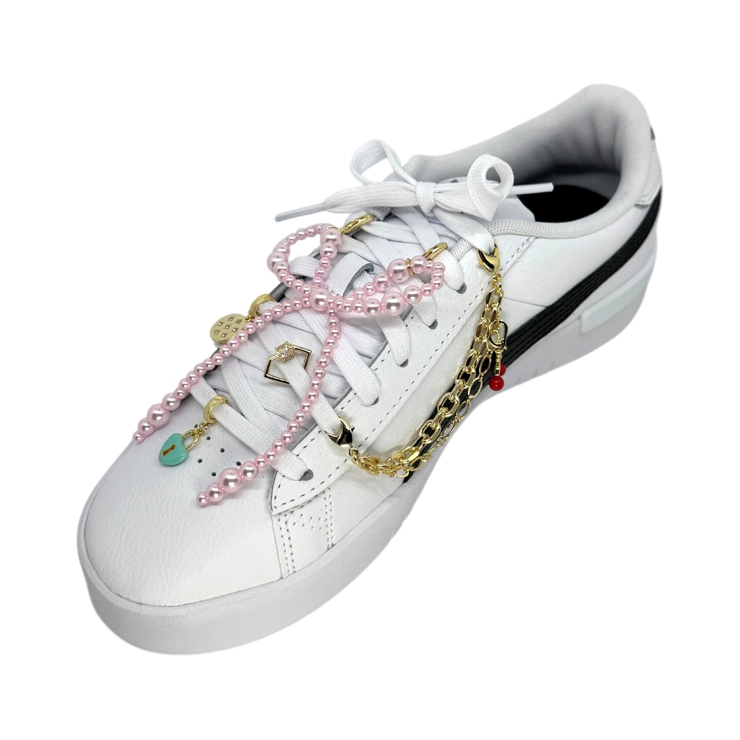Pink Pearl Bow Shoe Charm – 18K Gold Plated Sneaker Accessory