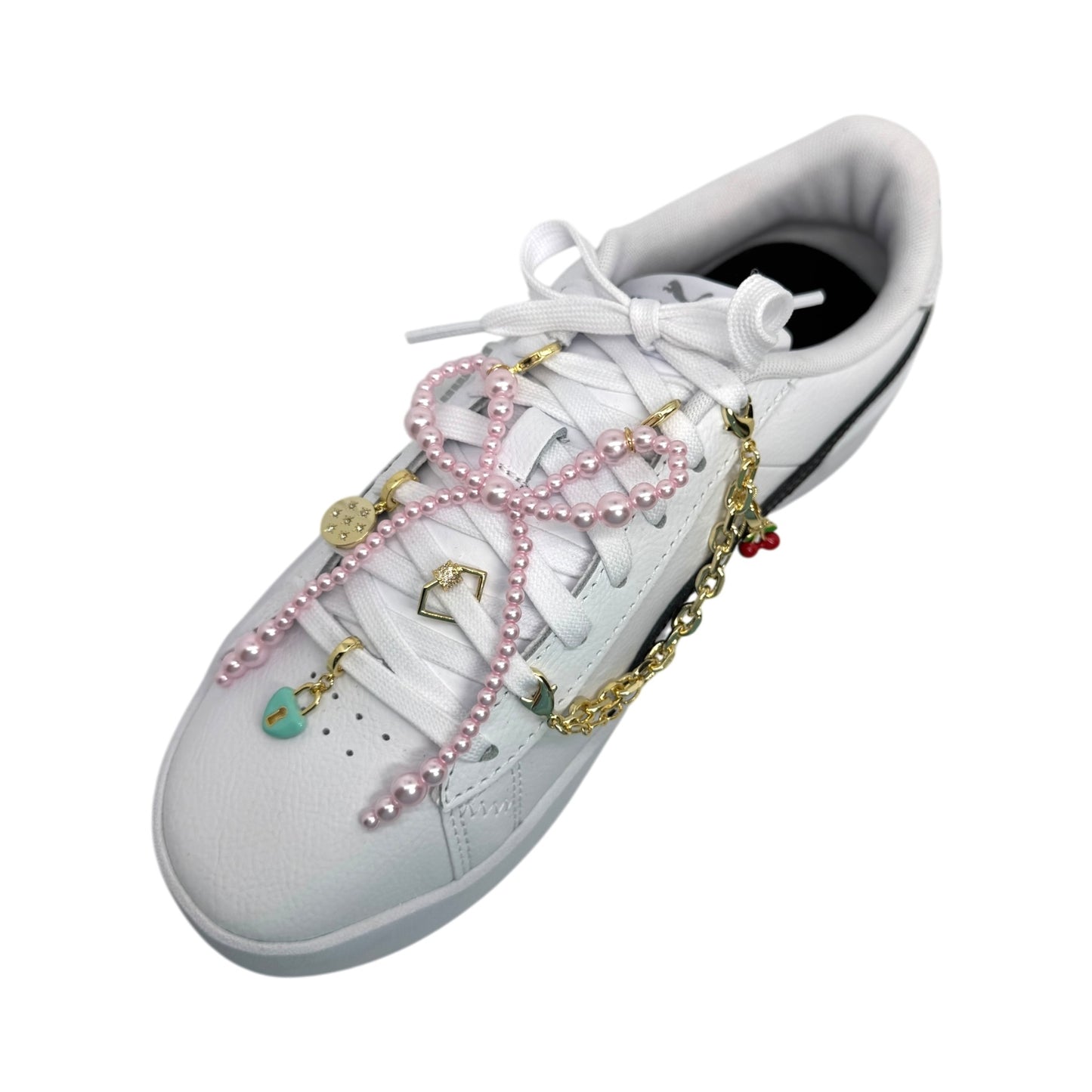 Pink Pearl Bow Shoe Charm – 18K Gold Plated Sneaker Accessory