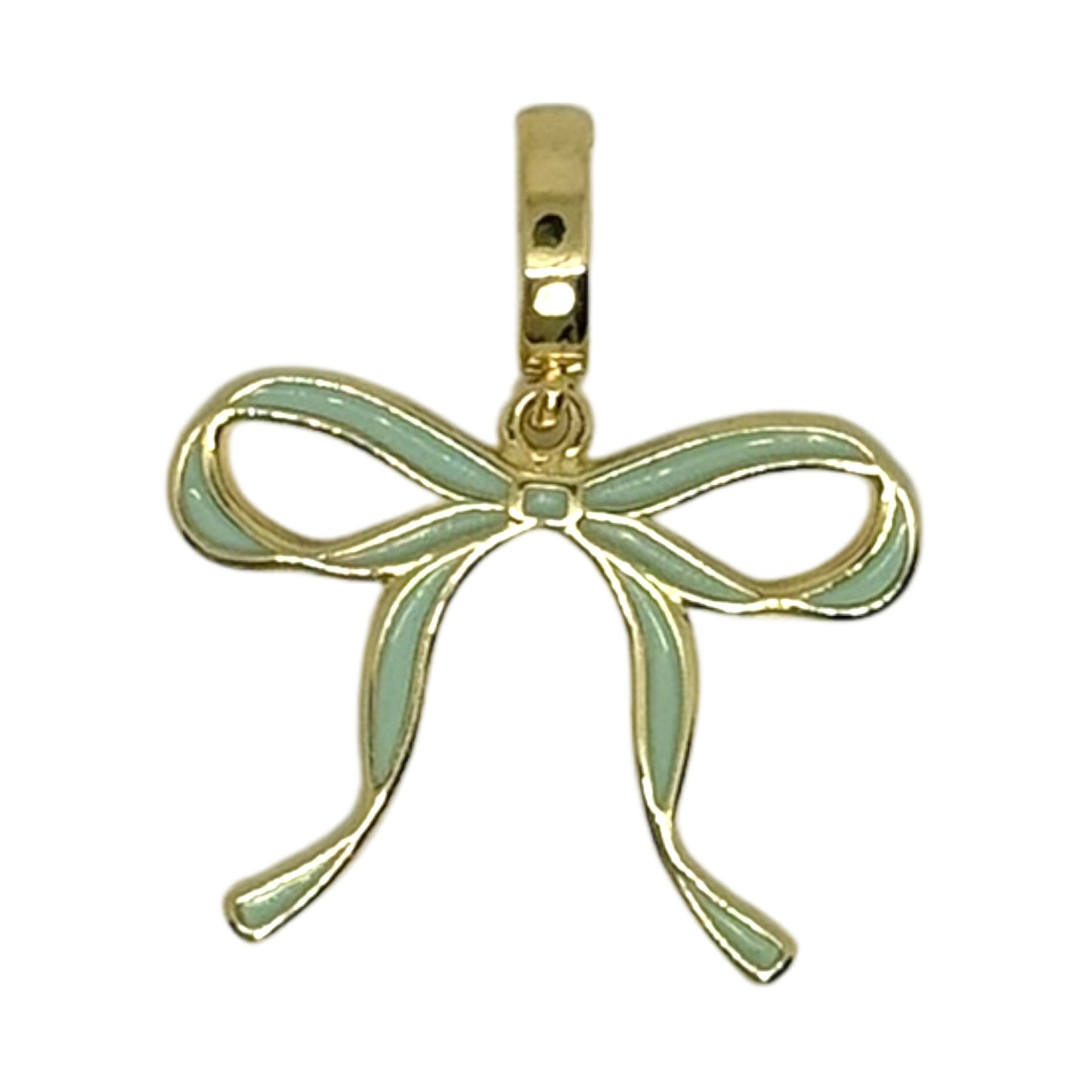 Mint Enamel Bow Charm – Triple Plated 18K Gold Bow with Clasp Charm