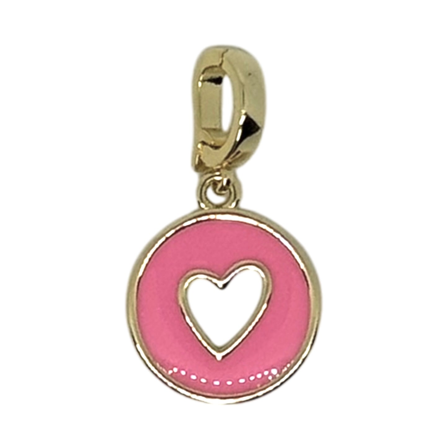 Pink Enamel Heart Cutout Charm – Triple Plated 18K Gold with Clasp