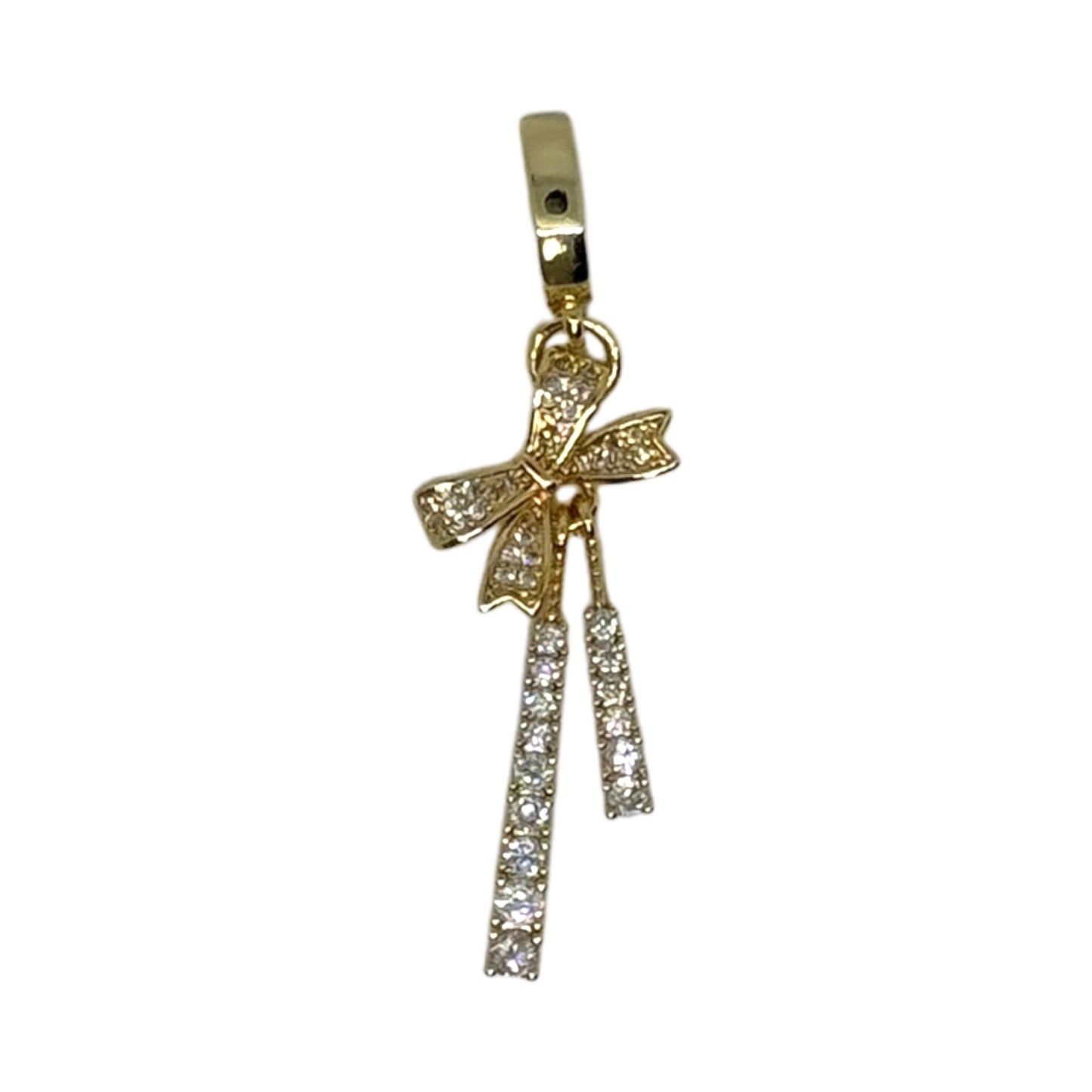 Dangling Rhinestone Bow Charm – Triple Plated 18K Gold with Clasp