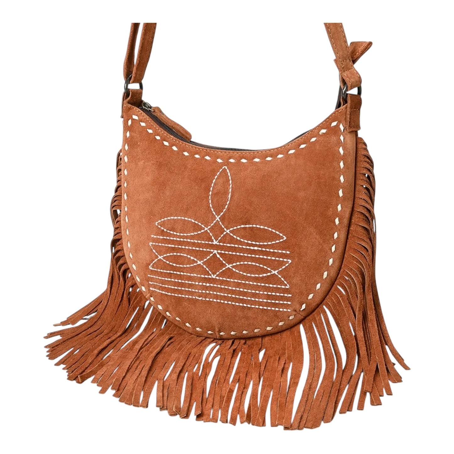 ADBG1625 – Western Suede Fringe Crossbody with Boot Stitch Embroidery