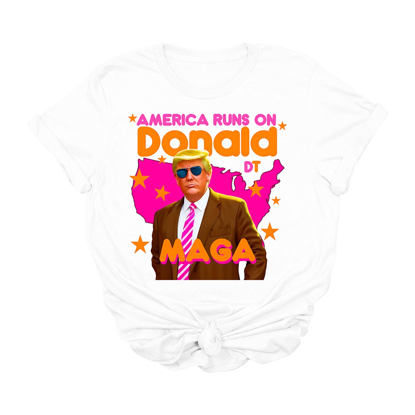America Runs on Donald DT MAGA T-Shirt | Funny Trump Graphic Tee | Retro Political Conservative Shirt | Patriotic USA Tee for Supporters | Unisex Fit