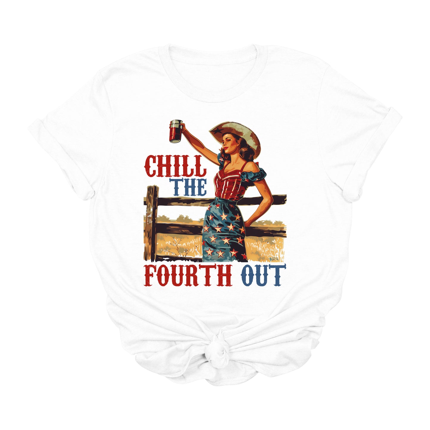 Chill the Fourth Out Patriotic Graphic Tee – Retro Western 4th of July Shirt for Women