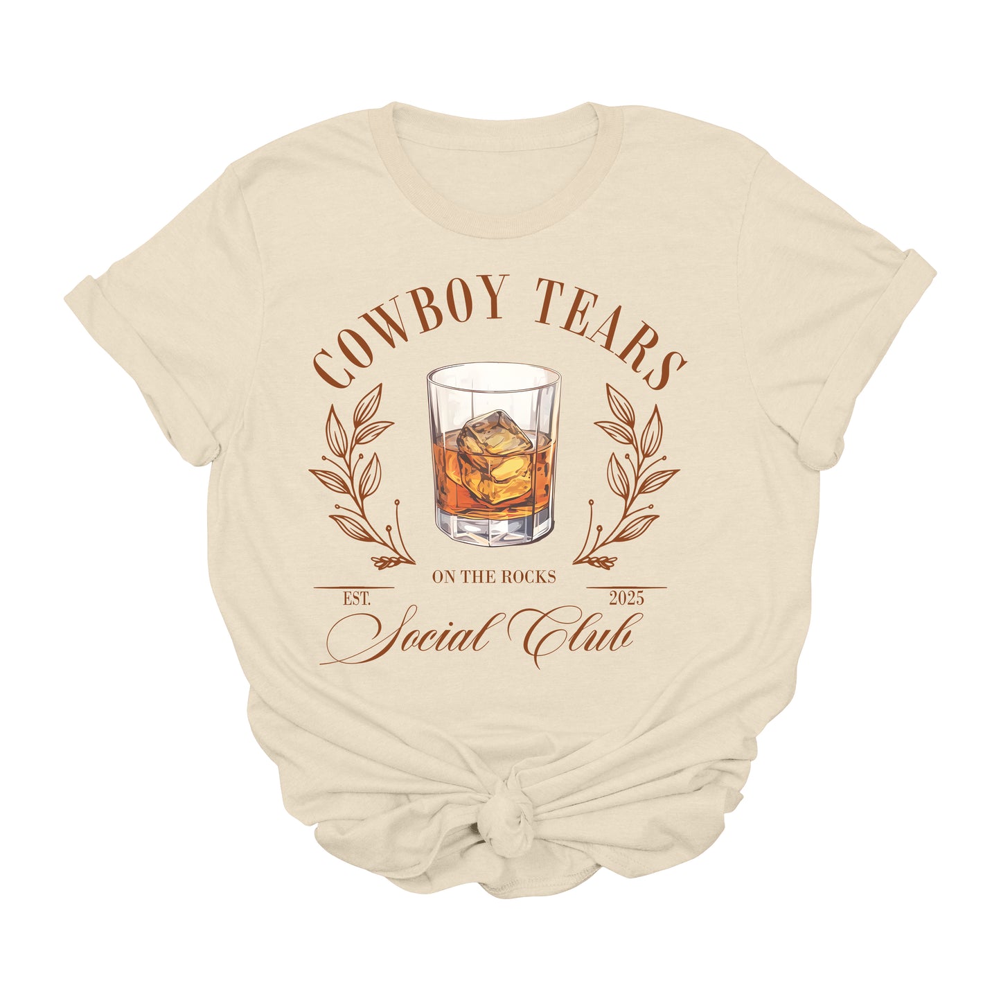Cowboy Tears Graphic T-Shirt | Western Whiskey Social Club Tee | On the Rocks Lounge Shirt | Vintage Country Tee for Women | Cowgirl Aesthetic Rodeo Shirt | Funny Southern Graphic Tee