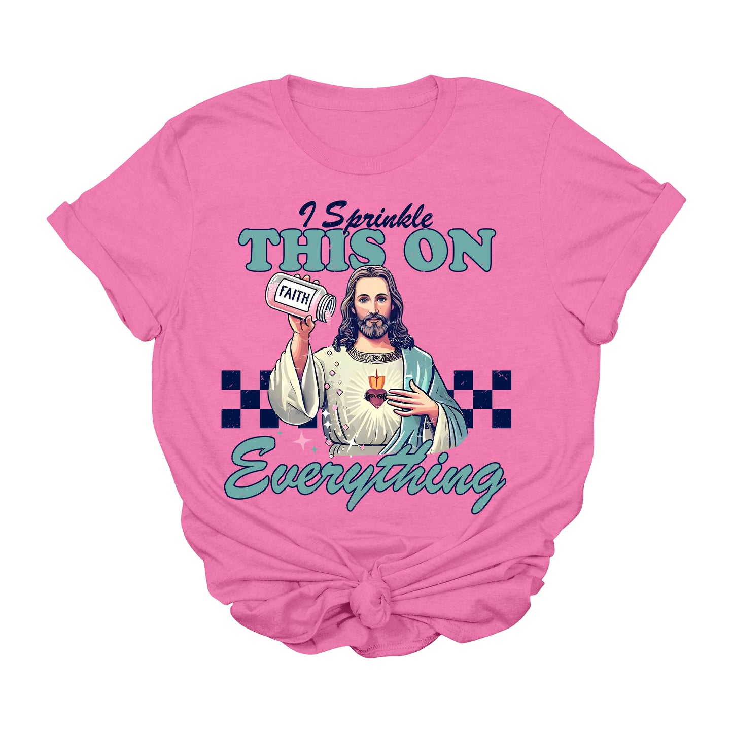Sprinkle Faith on Everything T-Shirt | Funny Christian Graphic Tee | Retro Jesus Faith Shirt | Unisex Religious Apparel | Uplifting Bible-Inspired Gift