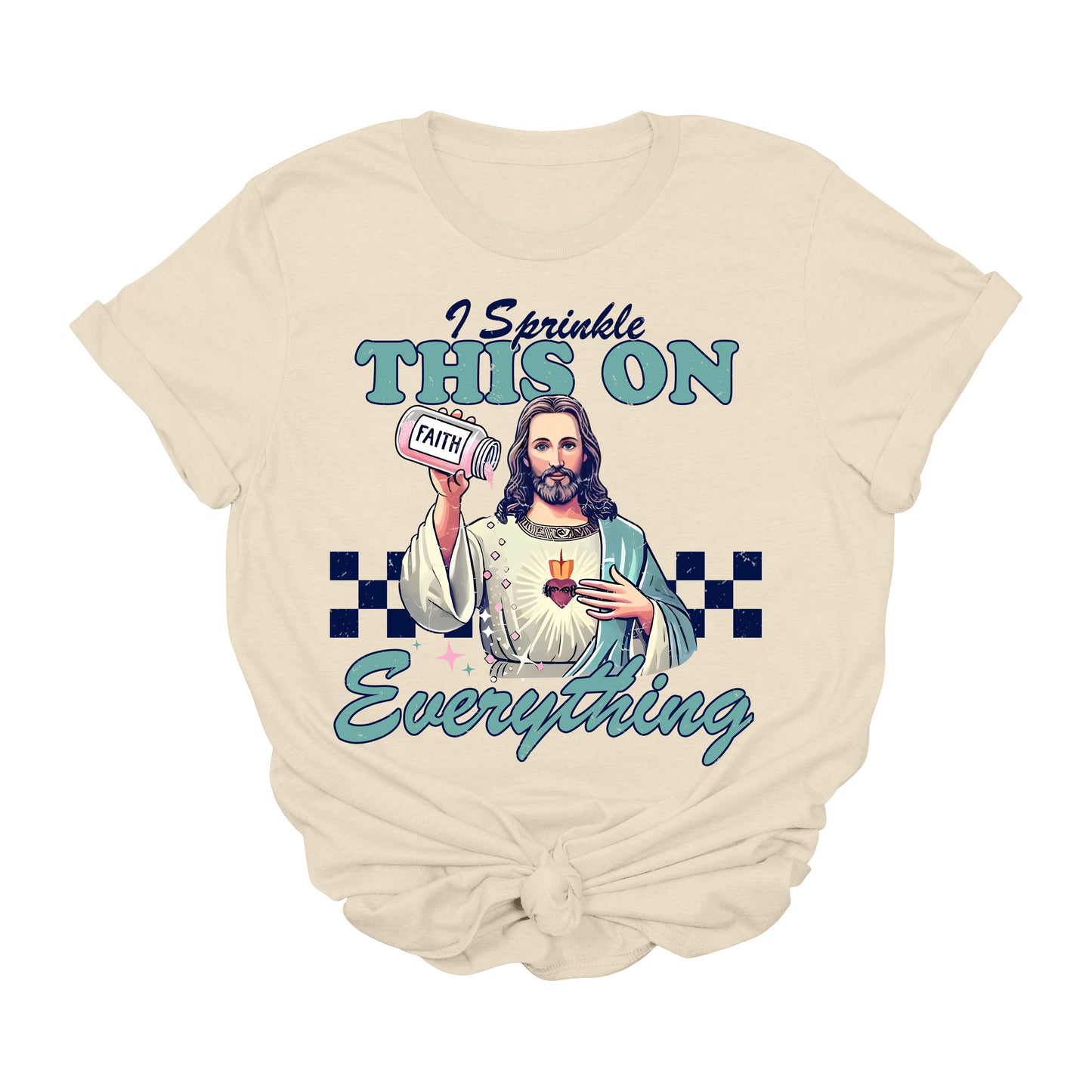 Sprinkle Faith on Everything T-Shirt | Funny Christian Graphic Tee | Retro Jesus Faith Shirt | Unisex Religious Apparel | Uplifting Bible-Inspired Gift