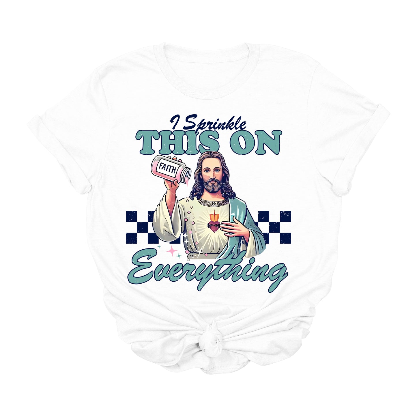Sprinkle Faith on Everything T-Shirt | Funny Christian Graphic Tee | Retro Jesus Faith Shirt | Unisex Religious Apparel | Uplifting Bible-Inspired Gift