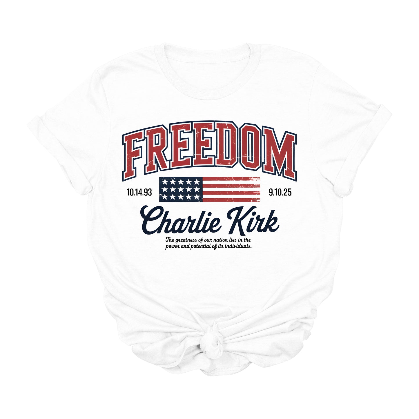 Charlie Kirk Freedom T-Shirt β Patriotic USA Flag Graphic Tee with Inspirational Quote