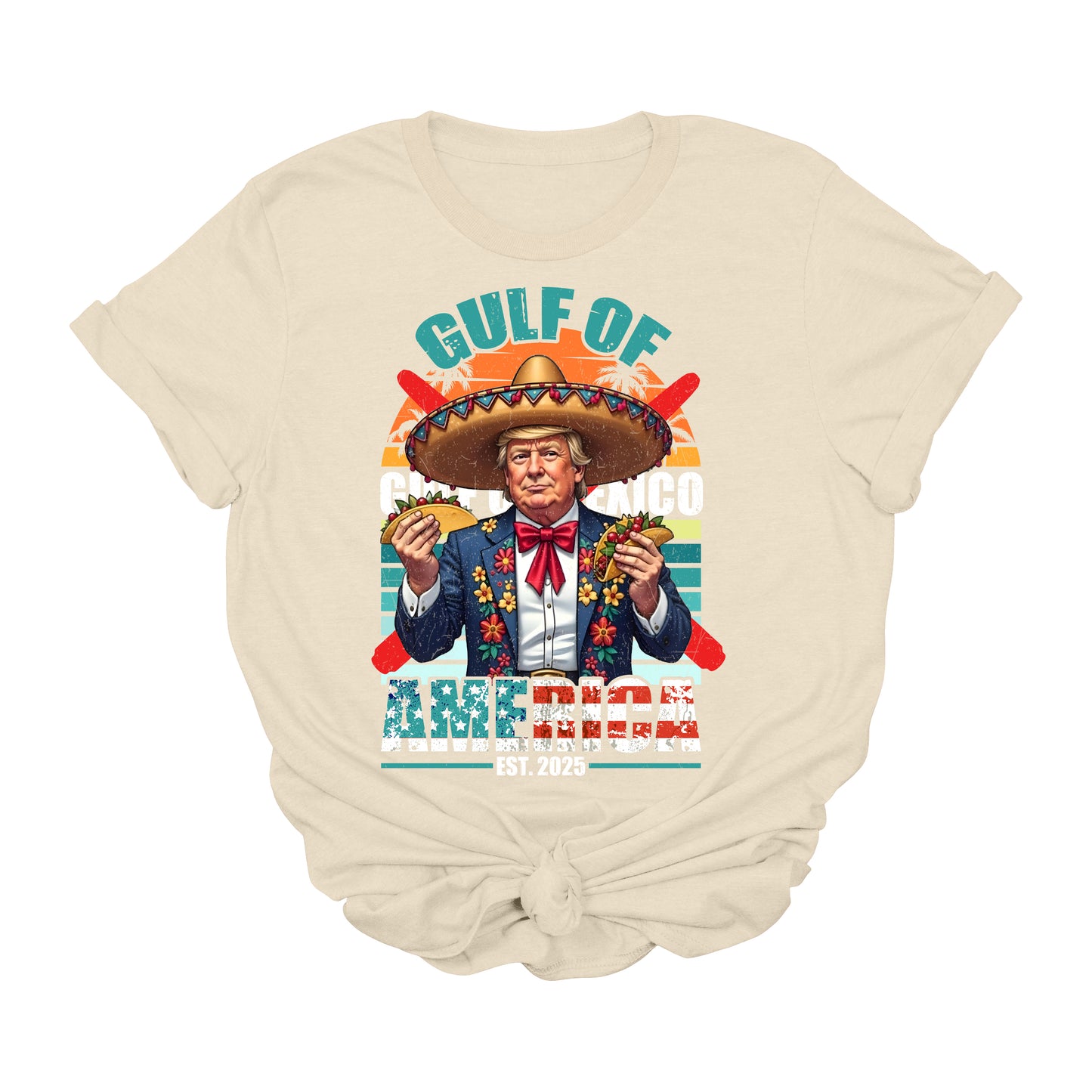 Gulf of America Trump Taco T-Shirt | Funny Political 2025 Graphic Tee | MAGA Cinco de Mayo Conservative Shirt | Patriotic Trump Sombrero USA Apparel