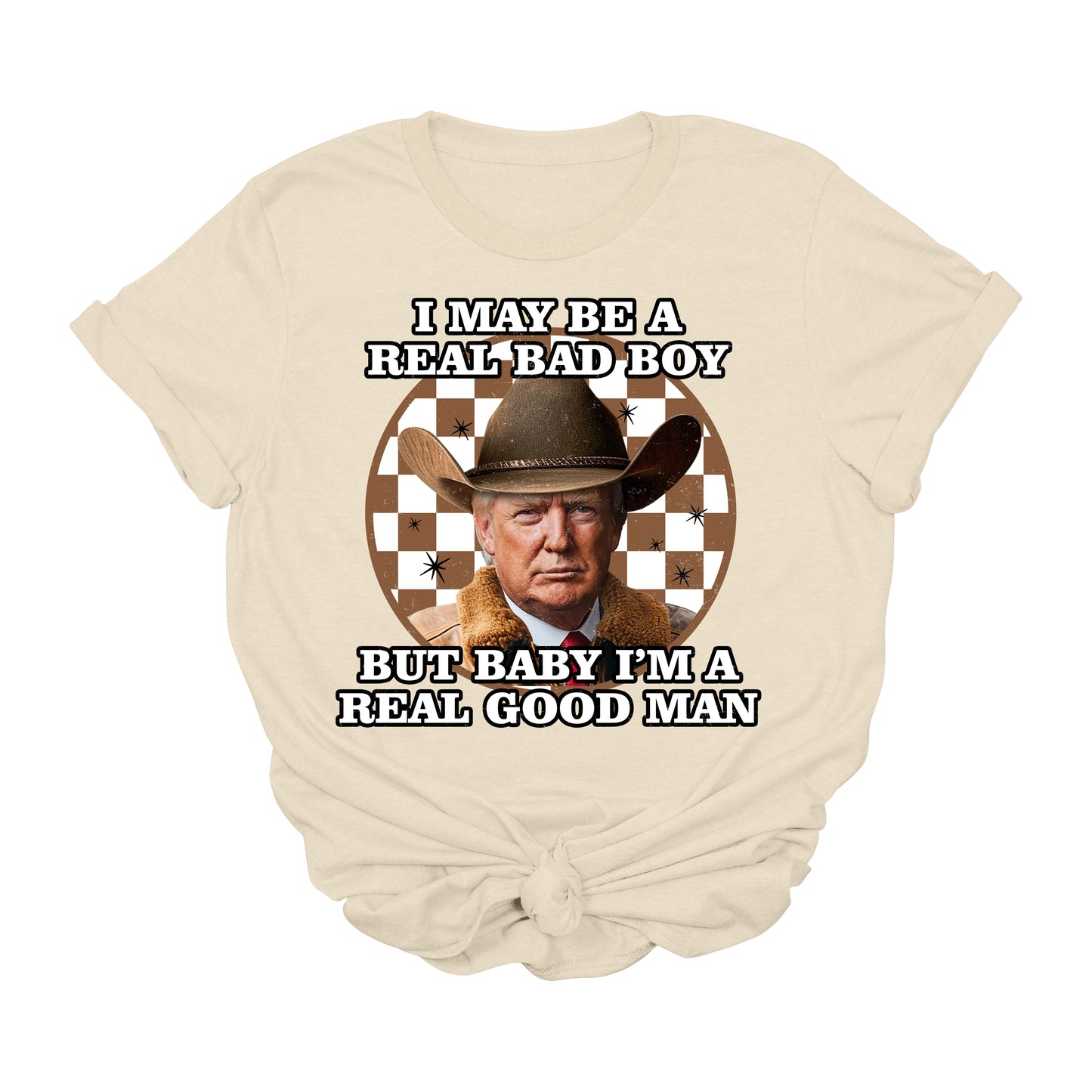 Trump Bad Boy Good Man T-Shirt | Cowboy Trump Western Graphic Tee | Funny Conservative USA Shirt | Patriotic Country MAGA Tee | Real Man Election Apparel