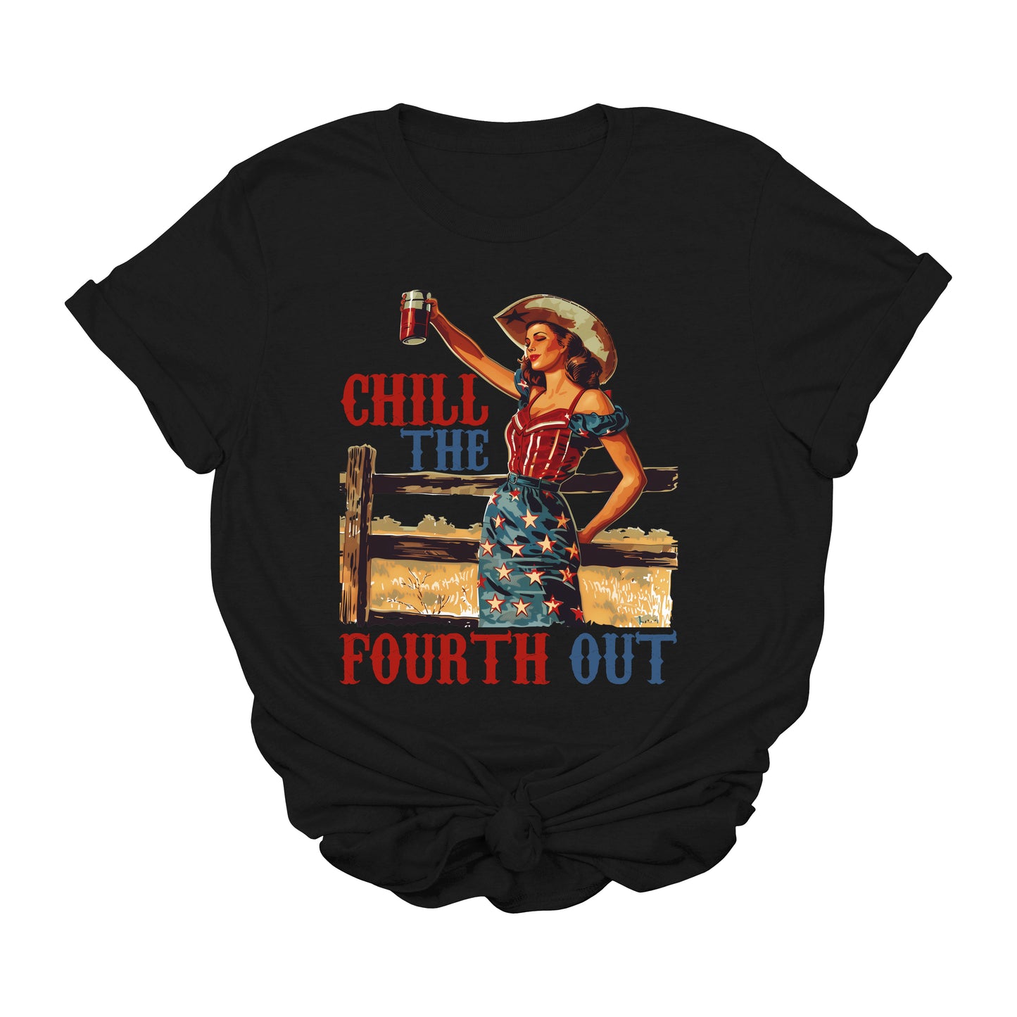 Chill the Fourth Out Patriotic Graphic Tee – Retro Western 4th of July Shirt for Women