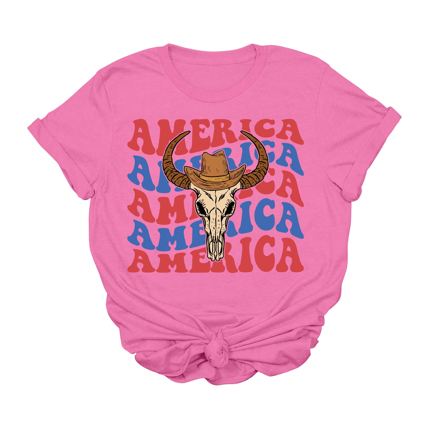 Retro America Cow Skull Graphic Tee – Western Patriotic 4th of July Shirt