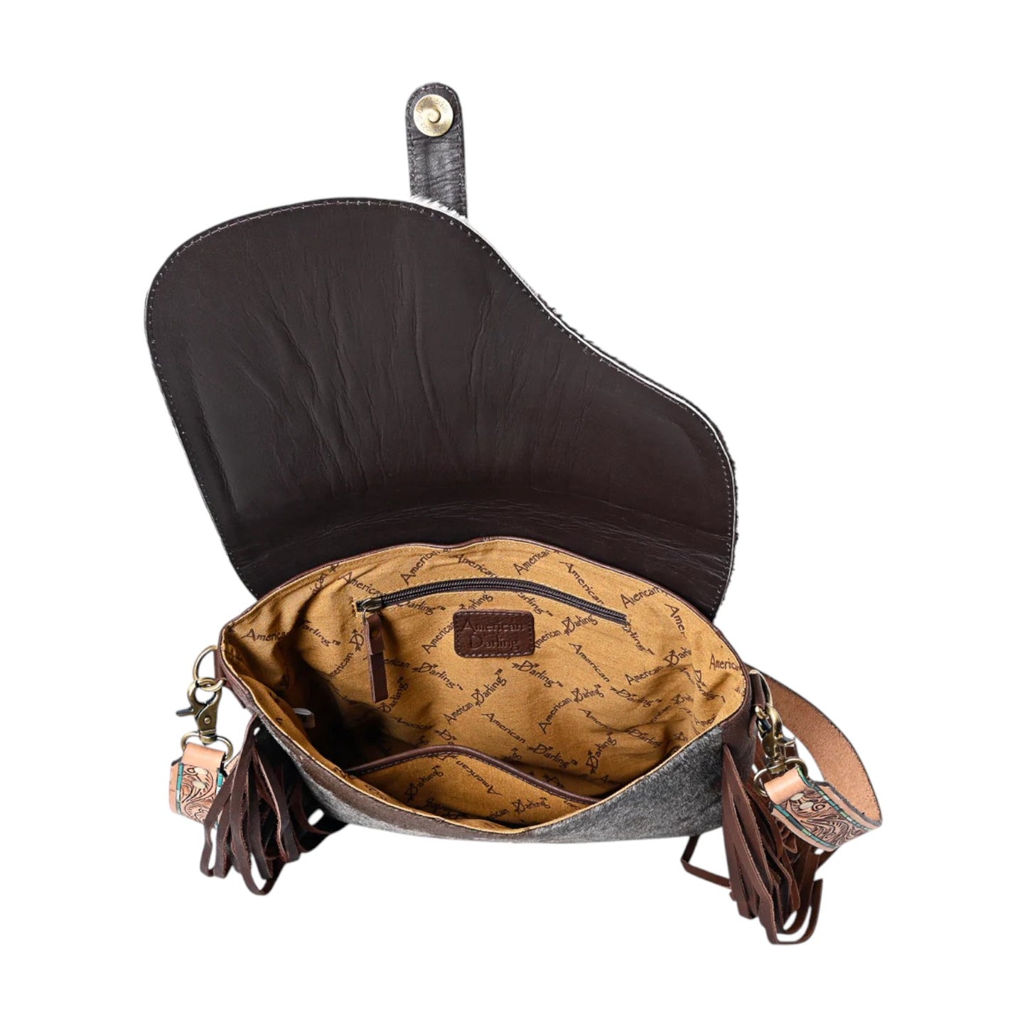 ADBGA335 – Hand Tooled Cowhide Leather Crossbody Bag | American Darling Western Fringe Shoulder Purse