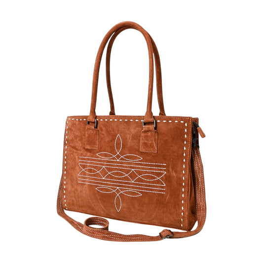 ADBG1553 – Western Suede Leather Tote Bag with Boot Stitch Embroidery