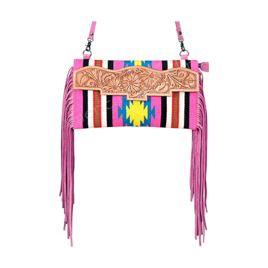 ADBG664E Saddle Blanket Crossbody Bag – Hand Tooled Leather Fringe Purse by American Darling
