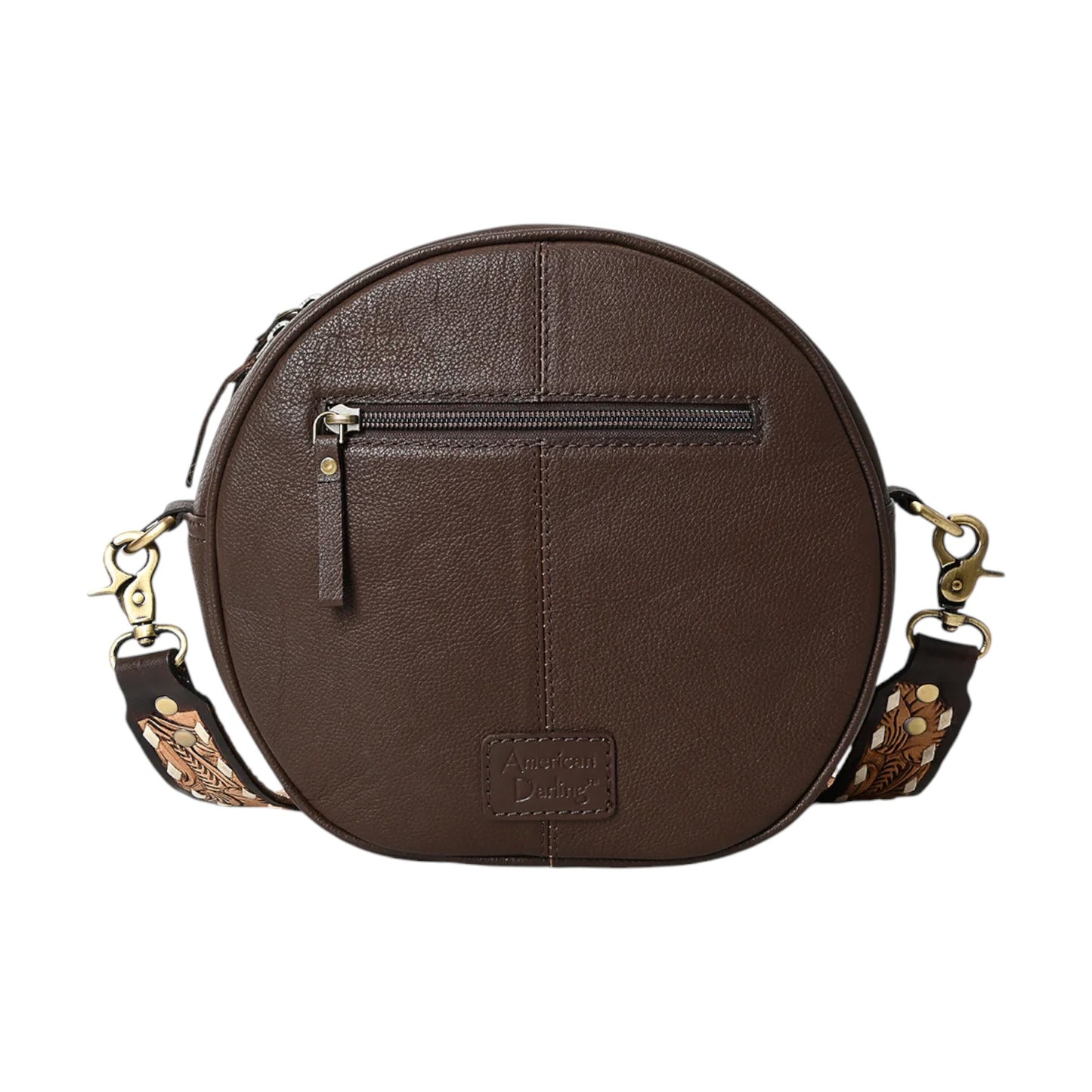 ADBGA305 Round Hand Tooled Leather Canteen Bag – Western Crossbody by American Darling