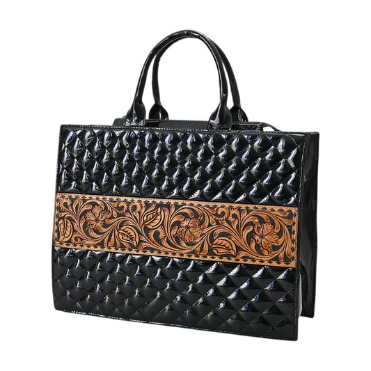 ADBGA775 – Hand-Tooled Quilted Leather Western Tote Bag | Genuine Cowgirl Shoulder Bag by American Darling