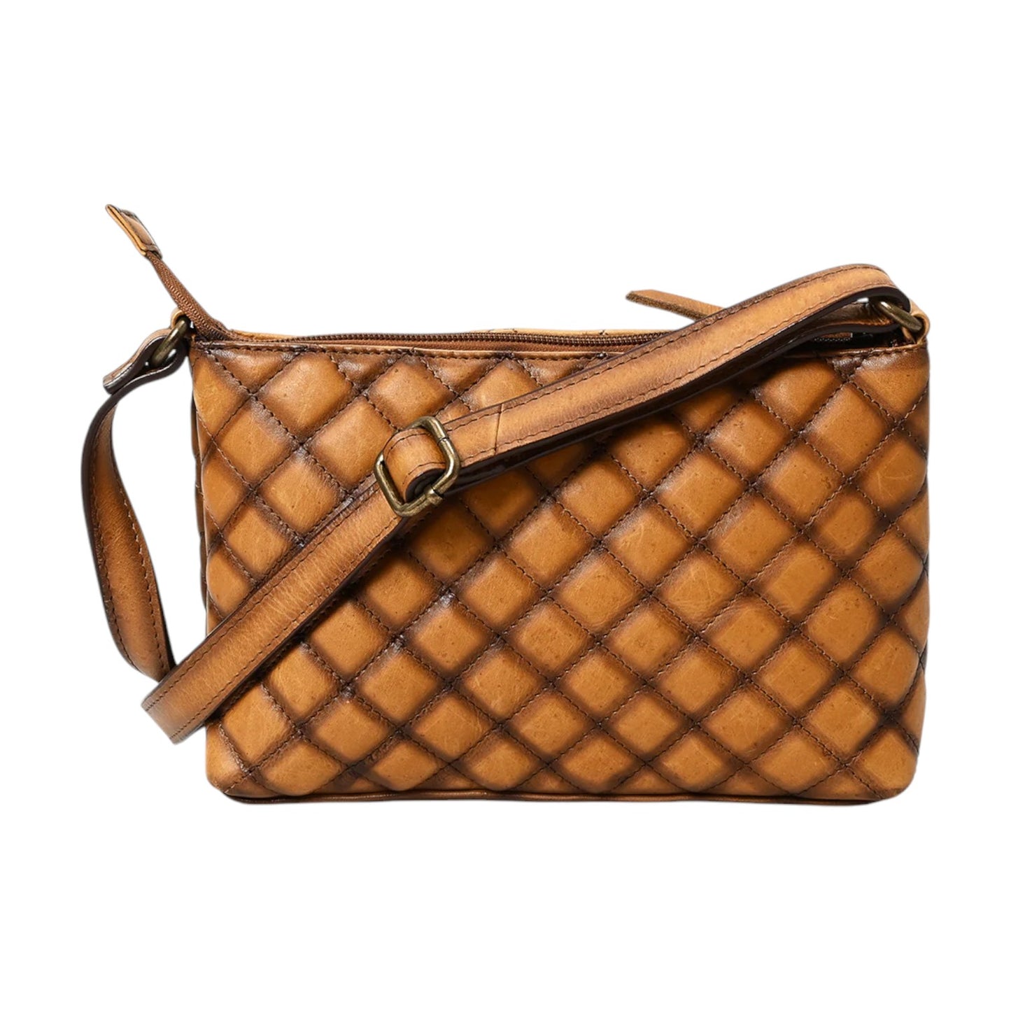 ADBGM537 – Genuine Leather Quilted Crossbody Bag with Boot Stitch
