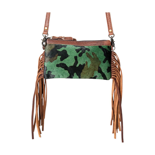 ADBGS142H Camo Cowhide Fringe Crossbody Bag – Genuine Leather Western Purse by American Darling