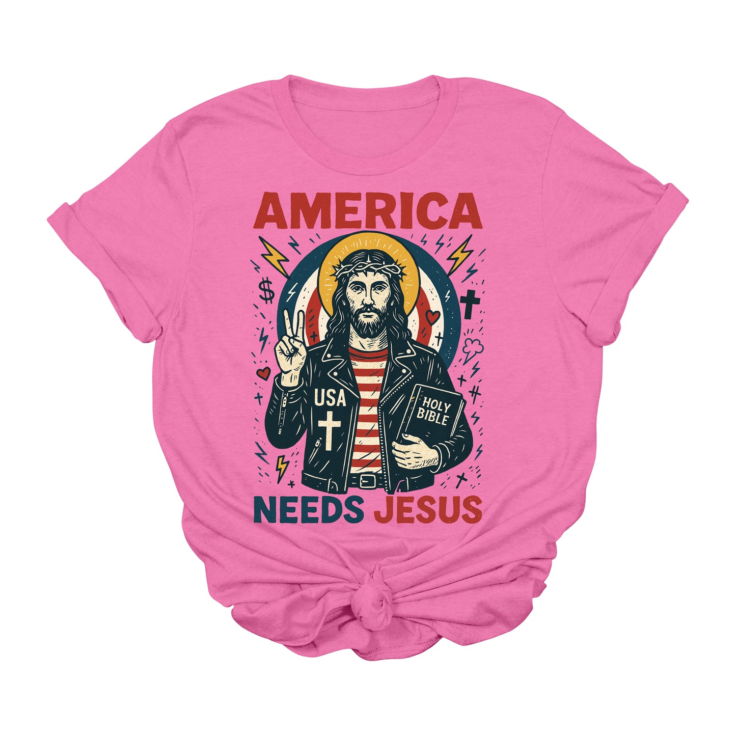 America Needs Jesus Graphic Tee | Patriotic Christian USA Faith T-Shirt