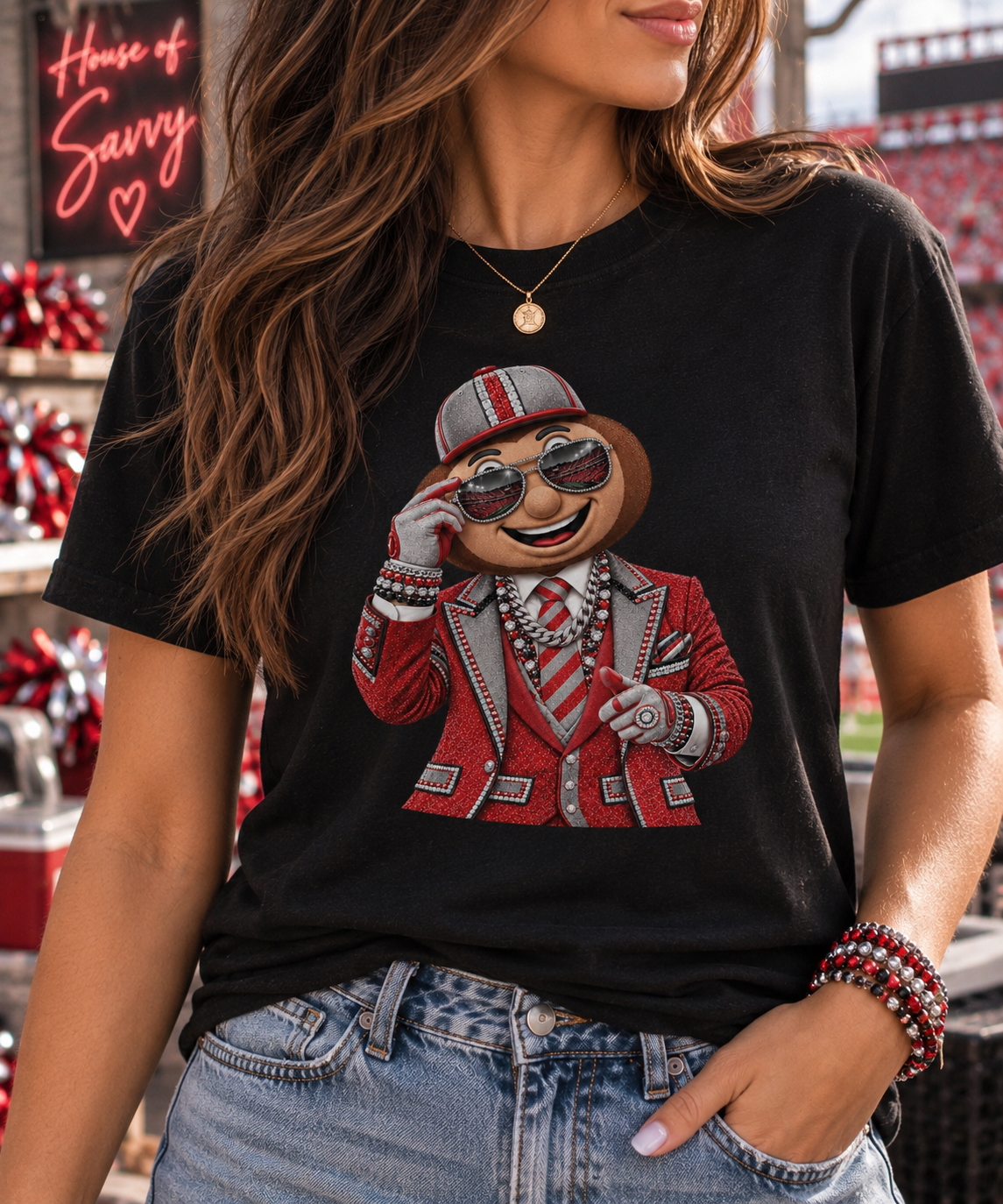 Scarlet & Gray Game Day Rhinestone Graphic Tee