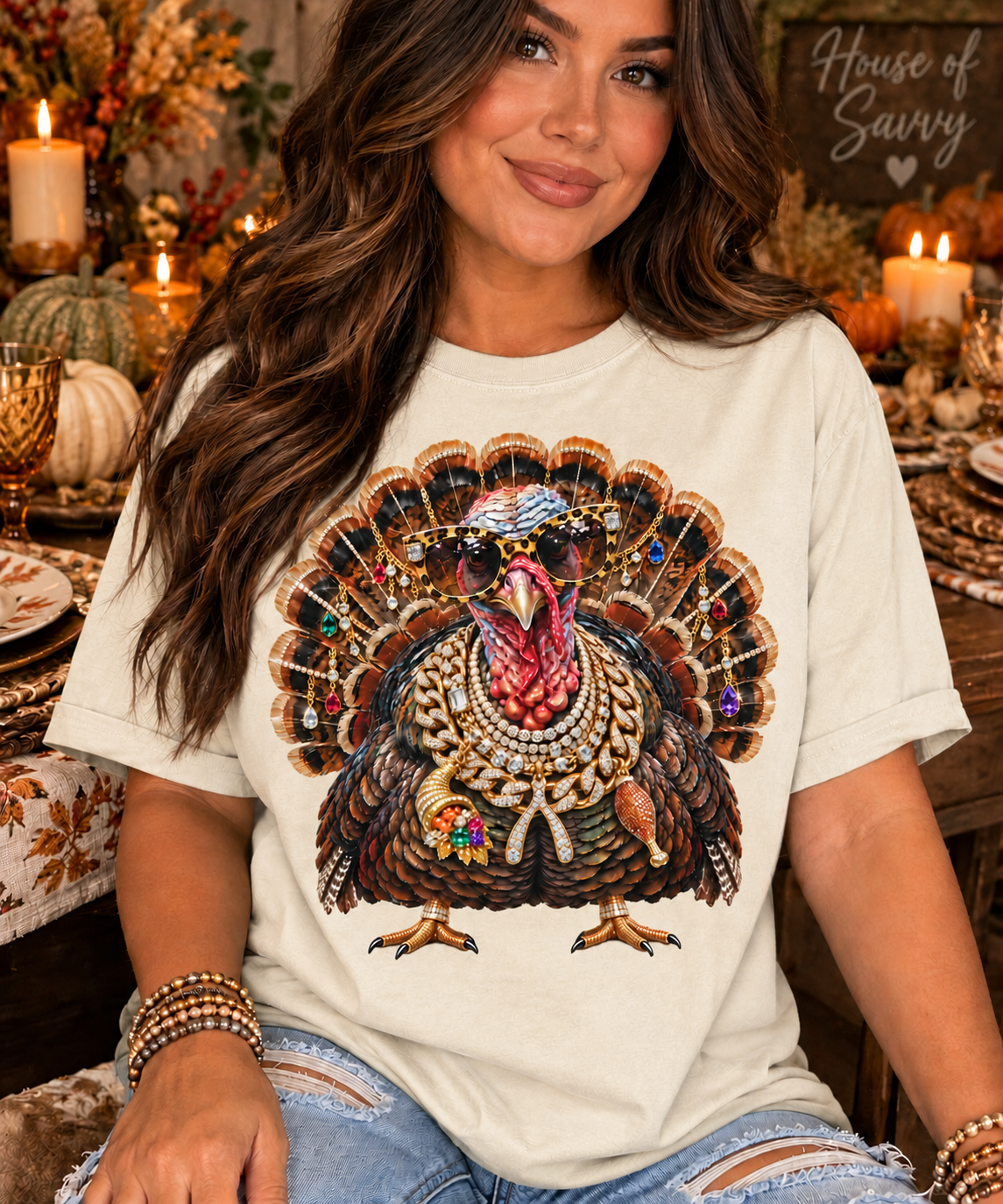 Bling Turkey Thanksgiving Graphic Tee – Jeweled Turkey